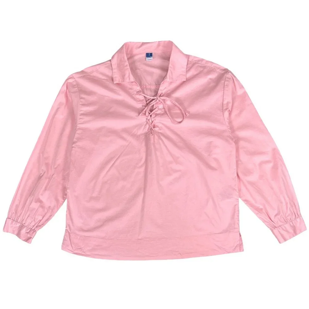 Old Navy Pink Lace-Up Poplin Poet Blouse Cottagecore Renaissance Small - Picture 5 of 16